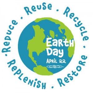 Earth Day April 22 - Reduce Reuse Recycle Restore Replenish